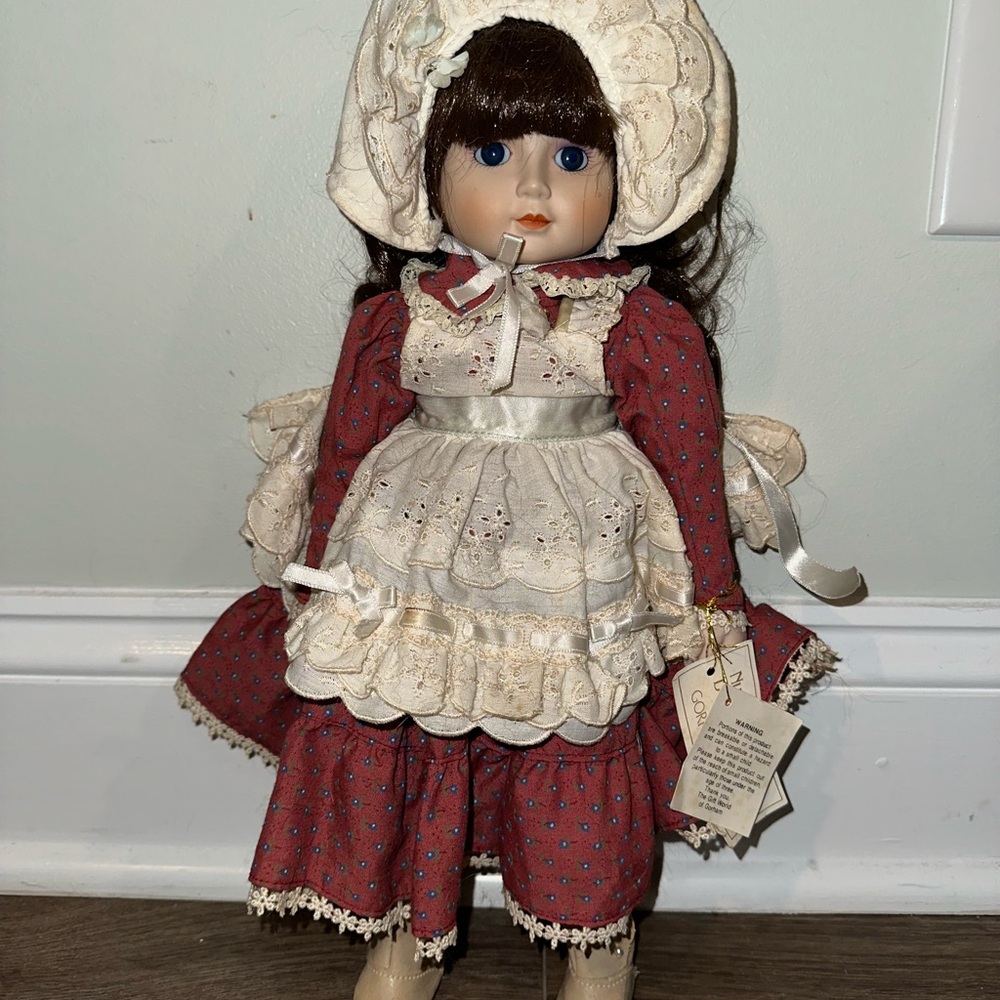 Gorham Red and Cream Victorian Doll with Lace Details
